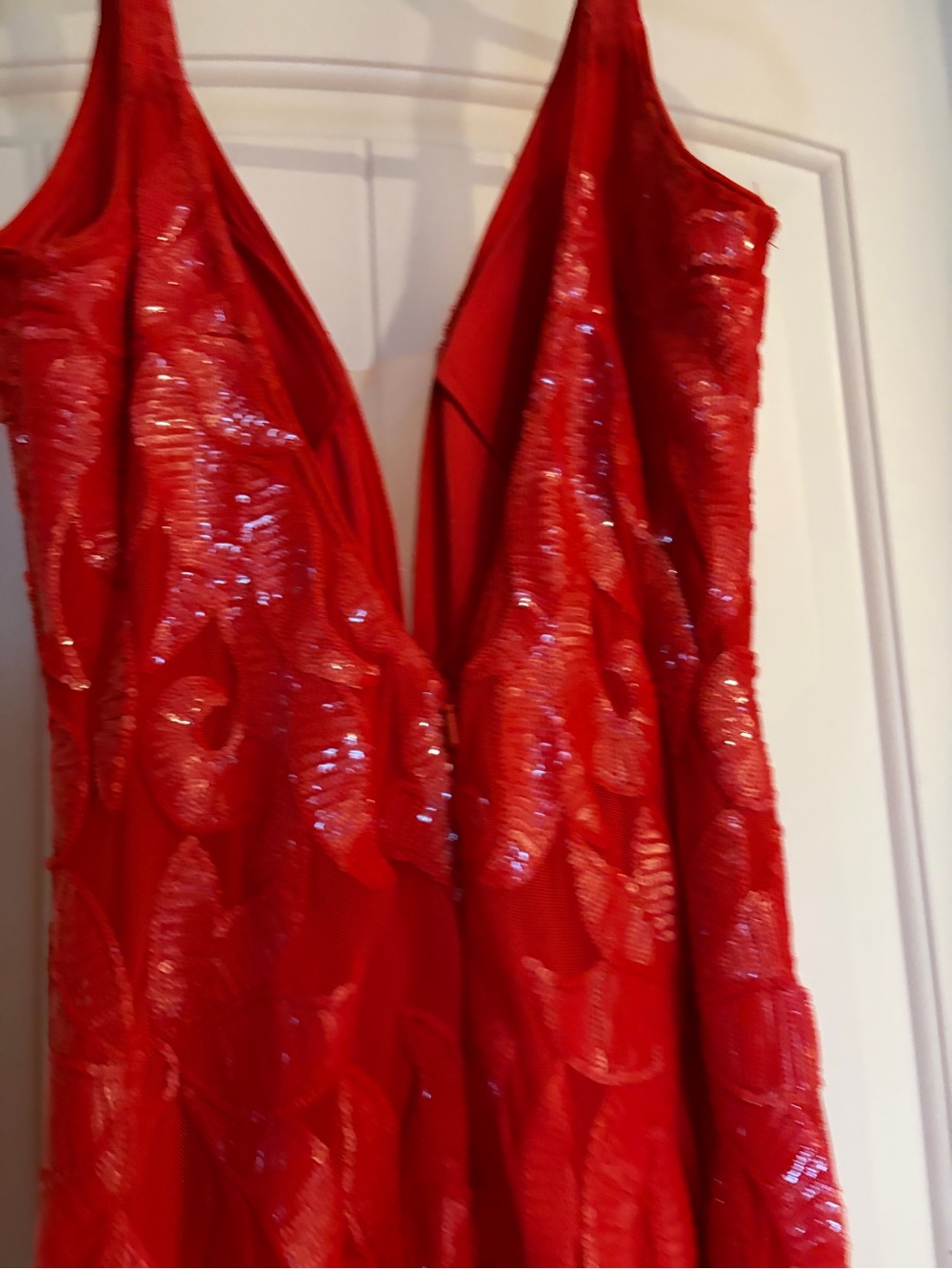 Jovani Red Sequin Plunge V-Neck Evening Gown - Picture 7 of 14